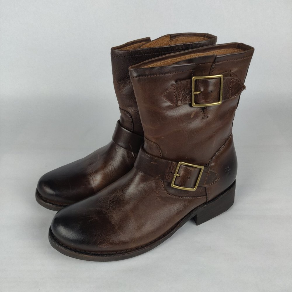 Frye Dark Brown Side Zip Vicky Leather Boots US 7